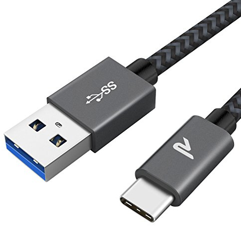 RAMPOW Cable USB C, Charge Rapide 3A USB3.0&QC3.0, Cable Chargeur USB C Cable Nylon Tressé Compatible avec iPhone 17 Pro Max Air 16/15, SamsungS22/S21/S20/S10, Xiaomi, Sony-Noir/1M