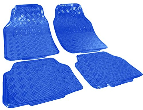 WOLTU Tappetini Auto Universali Tappeto Antiscivolo PVC Simil Alluminio Set 4 Pezzi Blu Lucido