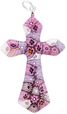 Glass Of Venice Tendre Rose Millefiori élégant Pendentif Croix