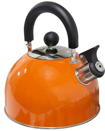 Milestone Camping 24860 Bouilloire sifflante de Camping Durable et légère avec Bec verseur et poignée résistante à la Chaleur Orange métallique Idéal pour Le Camping, la pêche, Les ateliers et Les