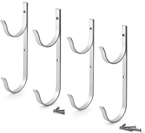 Aquatix Pro Pool Pole Hanger Premium 4pc Aluminium Holder Set, Ideal Hooks for Telescopic Poles, Skimmers, Leaf Rakes, Nets, Brushes, Vacuum Hose, Garden Tools and Swimming Pool Accessories