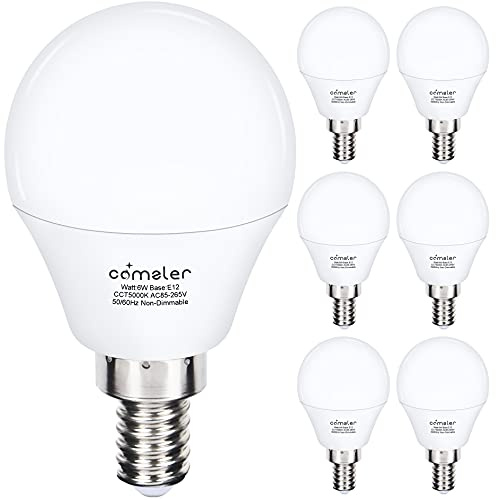 comzler Ceiling Fan Light Bulbs Candelabra LED Bulbs - 60 watt Equivalent, 5000K Daylight White Candelabra E12 Base A15 Small Light Bulbs,600lm,Non-Dimmable, Pack of 6