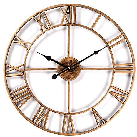 Taodyans Vintage tyst väggklocka, 40 cm skelett metallklocka, vardagsrum kök café hotell kontor heminredning klocka (Brons)