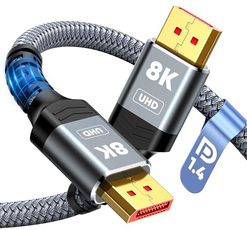 Capshi 8K DisplayPort Cable 1.4 3M DP to DP Cord (VESA Certified, 8K@60Hz,4K@144Hz,2K@240Hz/165Hz),32.4Gbps High Speed Display Port Cable for Gaming Monitor, HDR/FreeSync/G-Sync, Braided