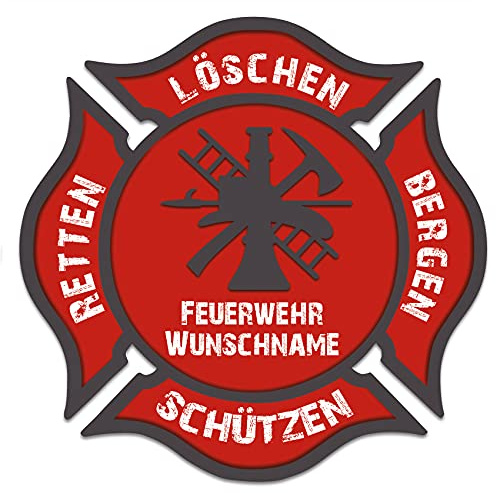 Finest Folia Feuerwehr Aufkleber rot Autoaufkleber Retten Löschen Bergen Schützen Aufkleber für Helm Auto Kfz Sticker selbstklebend waschstraßenfest (Mit Wunschname, 30cm)