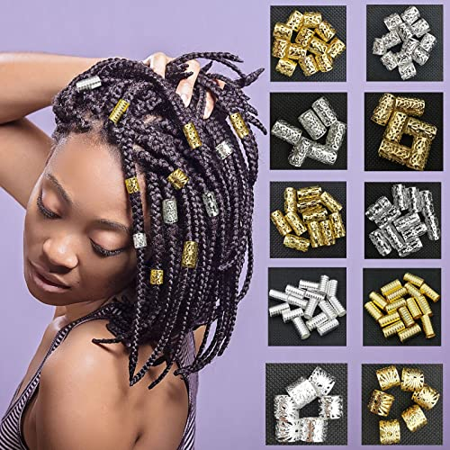 Flosius 100 Stück Eisen Metall Cuffs Metall Haarschmuck für Damen Zöpfe Gold Haarperlen Silber Haarringe Verstellbare Manschetten Flechten Hair Beads for Braids