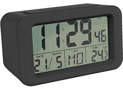 FISURA - Schwarz Digitaler Wecker mit LED-Licht. Wecker mit Datums- und Temperaturanzeige. 2 Alarme. Schlummertaste. Wecker digital mit Batterie 2 AAA-Batterien. 12x5,5x7