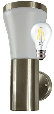 Dapo Hochwertige LED Edelstahl Außen-Wand-Leuchte-Lampe SIEGEN Kunststoff-Schirm weiß, E27-6W, H: 24cm, D:7,5-12cm, IP44 (Ohne Sensor mit LED)