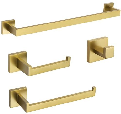 TURS 4 Pezzo Bagno Hardware Set Invidiosa Carta Toilette In Acciaio Supporto Asciugamano Bar/Holder Robe Gancio Montaggio, Nero Oro Opaco (Oro 4-pezzo Set)