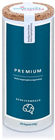 Wunschkapsel DENKVERMÖGEN Premium | für Auffassungsfähigkeit und Denken | mit exklusivem Bacomind (Bacopa), Ginkgo, OPC, Q10, SunPS, B-Komplex | 290 vegane hochdosierte Kapseln aus Deutschland
