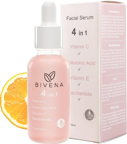Bivena Vitamin C Serum Gesicht - Gesichtsserum mit Hyaluron hochdosiert, Vitamin E Öl, Vitamin B3 - Hochkonzentriert, Anti Falten/Anti Aging für jeden Hauttyp - Dermaroller geeignet