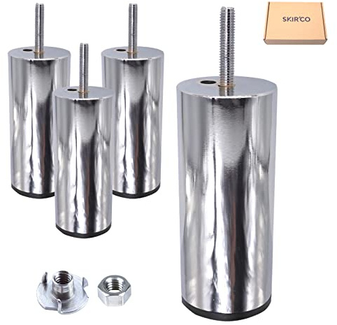 SKIR'CO Möbelbeine aus Metall, 12 cm, mit M8-Schraube, glänzende Chrom-Möbelfüße, rundes Sofa-Bein mit Muttern (4 Stück, Höhe 120 mm), 4 Stück