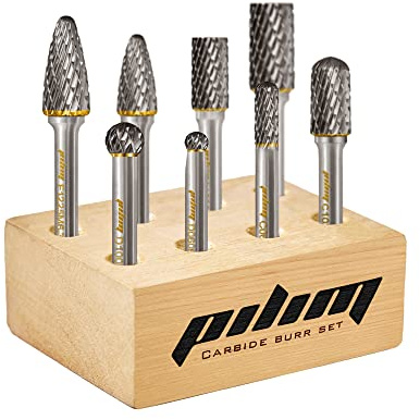 Tungsten Carbide Burr Set 1/4 Shank 8PC Double Cut Rotary Cutting Burrs Die Grinder Bits for Steel and Wood Working, Grinding, Carving, and Engraving