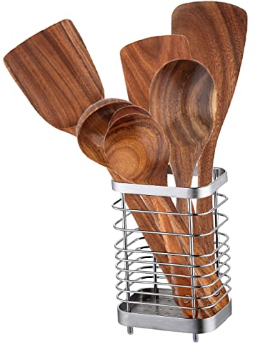 KEINEUX Porte Ustensile Cuisine Inox, Range Couverts Ustensiles Support Organisateur sur Plan à Poser Rangement et Organisation des Accessoires de Restaurant, Argent(15cm)