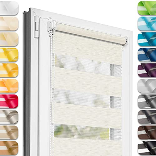 Estika Doppelrollo Klemmfix ohne Bohren - 60 cm x 150 cm - Cream - 27 Stofffarben, Tag und Nacht Duo Rollo, Rollos für Fenster ohne Bohren, Fenster Sichtschutz (60 cm Stoffbreite)