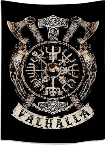 Arsey Wikinger Deko Wandteppich Vegvisir Achsen Hammer Valhalla Wand Tuch Nordische Mythologie Fathurk Wandbehang Gothic Aesthetic DekoTapisserie Klein Schwarz 150 x100cm