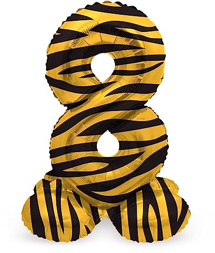 Folat 64758 Luftballon Geburtstag Stehender Ziffer Zahl 8 Tiger Chic Löwe Braun Schwarz 41 cm - Decoration Geburtstagdeko, Ballon Zahl, Kein Helium erforderlich