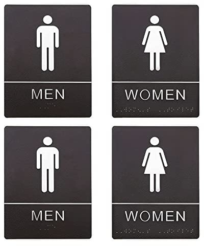 SG Store 4PCS Men's and Women's Braille Restroom Sign Toilet Sign Washroom Door Placard Self Adhesive Acrylic for Hotel Restaurant 200x150mm 2 Men's & 2 Women's