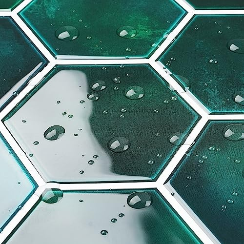 Livelynine 16 Stück Wandfliesen Selbstklebend Grün Hexagon 30.5X30.5 Klebefliesen Bad Wand Marmor Wasserfest Fliesenaufkleber Küche 3D Fliesen Selbstklebend Grün Fliesenspiegel Küchenrückwand Sechseck