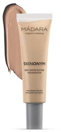 MÁDARA Organic Skincare | SKINONYM Semi-Matte Peptide Foundation #35 TRUE BEIGE 30ml – Kollagenpeptide, Hautanpassung, Dermatologisch Getestet – Foundation Make Up, Fondation Damen
