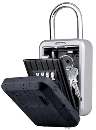 BenRich Portable Key Safe with Shackle, 4 Digit Combination Lock Box | Wall Mounted Weatherproof Key Holder for House Keys, Garage & Door, Secure Outdoor Storage