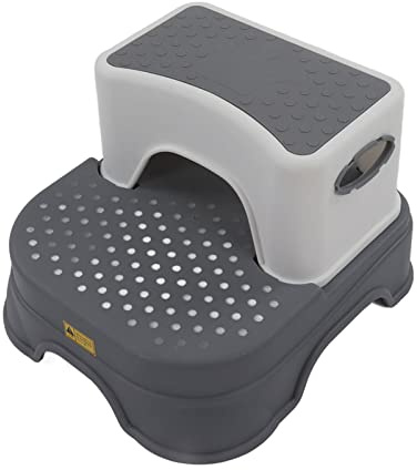 Marchepied Antidérapant Double pour Enfants, Conception Ergonomique à Base élargie, Démontage Rapide pour Carreaux de Céramique et Sols en Bois (Gris blanc)