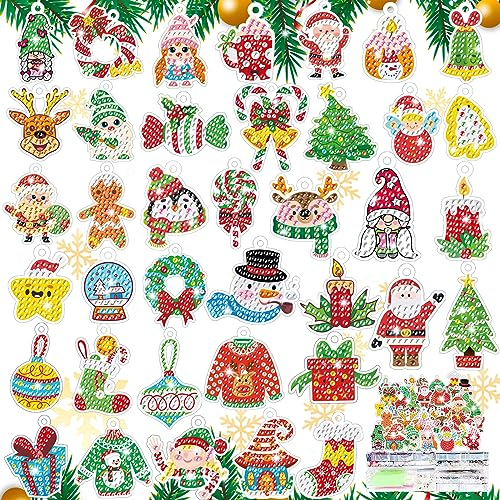 MEIEST 38 Weihnachts Diamond Painting Geschenkanhänger Set, 5D-Diamant-Mosaik, Malen nach Zahlen, hängende Dekoration, Etiketten, Kunst- und Bastelset und handgefertigtes Geschenk