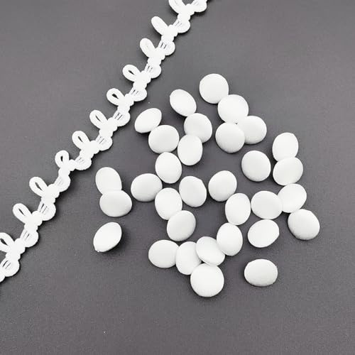 YOOGCORETT Knöpfe mit Knopfloch, elfenbeinfarben, Satin, Stoff, mit Knopfloch, Set für Brautkleid, Hochzeitskleid, Nähen, Kleidung, Zubehör, 12,5 mm, 30 Stück