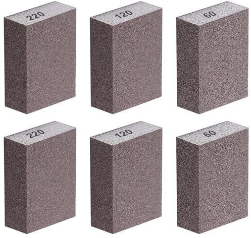 smseace Bloques de lija de 3 valores, 6 unidades, de grano 60/120/220, lavables y reutilizables, bloque de papel de lija grueso/medio/fino/superfino para madera, yeso, vidrio, metal