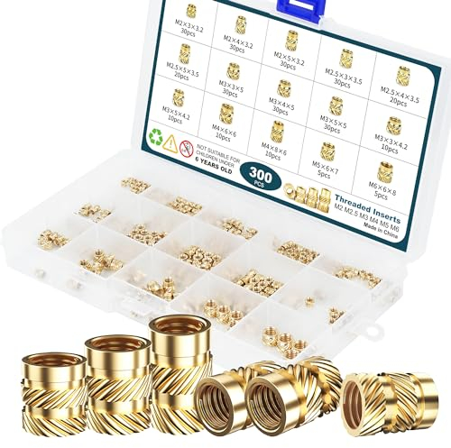 ELCJDZYO 300 Pièces Insert Fileté, M2 M2,5 M3 M4 M5 M6 Ewindeinlet écrou à pression écrou à filetage fondu Pour Composants d'Impression 3D et Pièces en Plastique