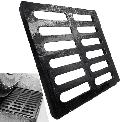 MASSLUNT Cast Iron Drain Grate 12x12 in for NDS Catch Basin, B-Class 28100 lbs Heavy-Duty Driveway Channel Cover for Polylok, Outdoor Trench Drainage Grate, Square Metal Sewer Cover (True 11.7x11.7)