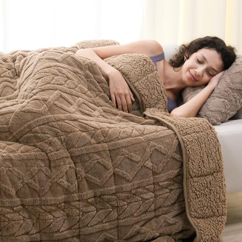 Cottonblue Jacquard-Sherpa-Gewichtsdecke, 4,5 kg, für Doppelbett, ultraweiche, gemütliche Kuscheldecke zum Entspannen und Schlafen, gewichtete Decken für Erwachsene mit Glasperlen, 121,9 x 183,9 cm