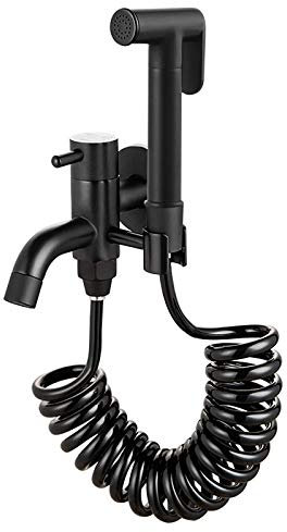 Stoffwindel-Sprühset, Messing, einzelnes kaltes Hand-Bidet-Sprühset, WC-Set, schwarzes Toiletten-Sprühset, an der Wand montiertes Badezimmer-WC-Set mit Wischmopp-Waschbecken-Wasserhahn, Schwarz B (S