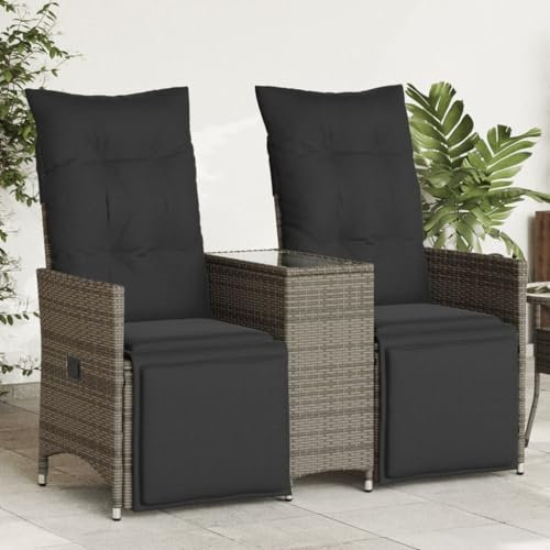 CIADAZ Gartensofa 2-Sitzer Verstellbar mit Tisch Grau Poly Rattan, Lounge Sofa Outdoor, Garten Loungemöbel, Gartensofa, Gartenlounge - 365717