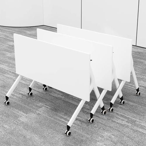 Klappbarer Konferenzraumtisch,Besprechungstisch, Moderner Mobiler Schulungstisch Mit Rollen, Weiße Faltbare Seminar-Besprechungstische Für Besprechungs Konferenzraum(3pcs)(160x50x75cm/63.0x19.7x29.5in