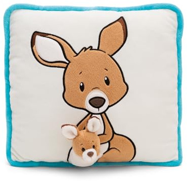 NICI cojín 30x30cm canguro con bebé 7cm cuadrado - marrón - Cojín de peluche mullida para niños, niñas, bebés y amantes de los peluches, ideal para casa, la guardería o de viaje - 61730