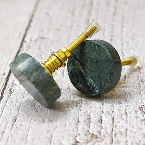 ARTISNO Round Marble Knobs - Set of 6 Decorative Round Green Marble Knobs With Brass Screw for Home Kitchen Cabinet Hardware | Cupboard Glass Door Dresser Wardrobe & Drawer Pulls (1.5 Diameter)