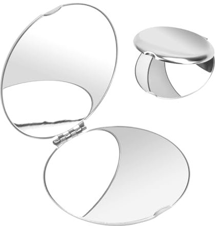 Ehuihuan Edelstahl Unzerbrechlich Taschenspiegel, Silber Reisespiegel, Taschenspiegel Klappbar für Ausbesserungen, Spiegel Klein Leicht Zu Tragen (1, Rund)