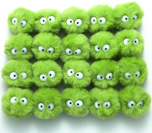 Bunte Pompons Fellbommel Pompom,Cartoon Augen Elfen Staub Bommel Pom Pom Bälle Flauschigen Plüsch Bälle für DIY Handwerk Damen Mädchen Tasche Schuh Mützen Anhängern Dekoration,20 Stück (hellgrün)