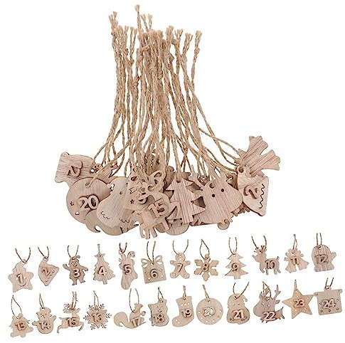 KITANDOVE Satz Aus Holzanhängern Für Weihnachtsbaum-deko Zahlen-hängeanhänger Für Adventskalender Diy-weihnachtsdeko Mit Aufhängeseilen