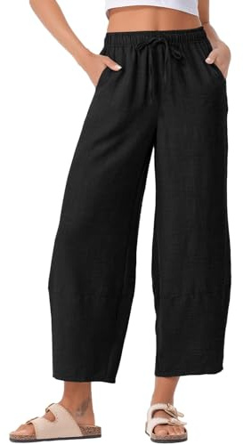 EVALESS Womens Baggy Wide Leg Pants Casual Drawstring Elastic Waisted Palazzo Harem Trousers with Pockets Black XL