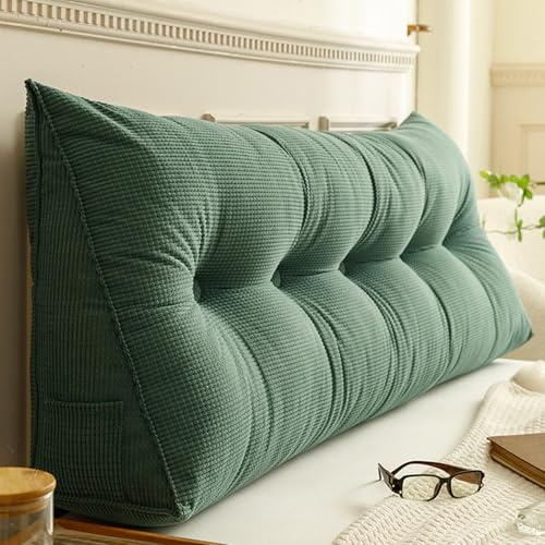 Generisch Rückenkissen Bett, Rückenkissen Keilkissen Mit Waschbarem Bezug, Dreieckiges Kopfteilkissen, Rückenstützkissen Bett Für Bett Sofa Schlafzimmer(Dark Green,180cm)