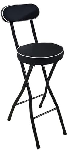 Sgabello da bar pieghevole con schienale per cucina, negozio, caffetteria, portatile, alto, sgabello pieghevole imbottito (nero, 60 cm)