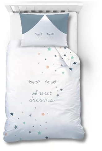 Kinderbettwäsche Biber/Flanell · Baby-Bettwäsche Little Star weich & kuschelig für Mädchen und Jungen · 100% Baumwolle · Sterne, Sweet Dreams · Bettbezug 100x135 + Kissenbezug 40x60 cm - Wintermotiv