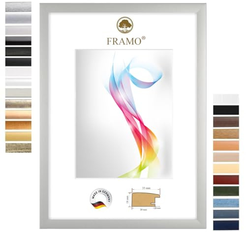 FRAMO Holz Bilderrahmen 55 x 80 cm (Bildmaß) in Silber-matt | Größe wählbar | Rahmen für Poster | Puzzle | Foto collage | Maßanfertigung | Fotorahmen nach maß