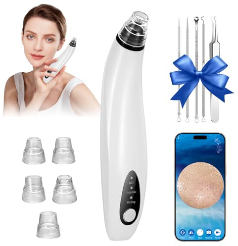 Blackhead Remover Vacuum with HD Camera, USB Rechargeable Electric Blackhead Remover, WiFi Visible Pore Cleanser with 3 Suction Power Modes, 5 Replaceable Probes Heads