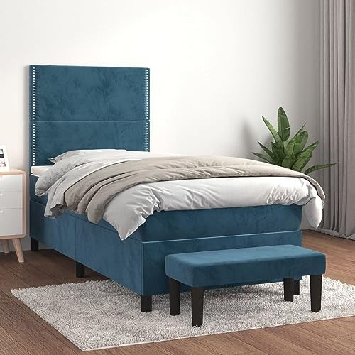 KTHLBRH Bettgestell Familienbett Doppelbett Schlafzimmer möbel Boxspringbett mit Matratze Dunkelblau 90x190 cm Samt