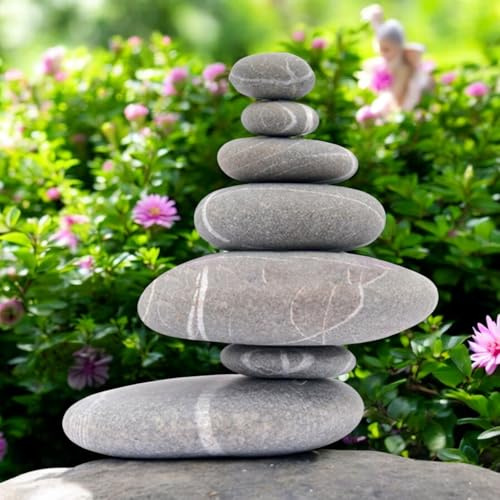Epsom Door Handle Resin 7 Stone Cairn Sculpture – 25.5cm x 25.5cm x 9cm | Zen Garden Rock Stack for Outdoor & Indoor Décor