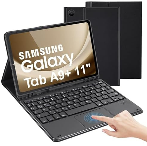 LAMA Tastaturhülle mit Touchpad für Samsung Galaxy 11'' Tab A9 Plus 2023/A11 Plus 2025, Kabellose Bluetooth Tastatur Hülle Schutzhülle - Deutsches QWERTZ Layout, Schwarz