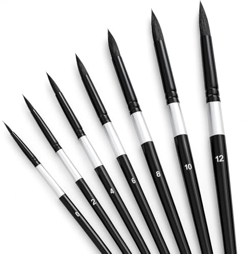 Watercolour Brushes Paint Brush Set, 7 Pcs Professional Paint Brushes Round Paint Brush Art Fine Paintbrushes Squirrel Hair For Watercolours, Inks, Gouache, Oil, Acrylics And Tempera, Black